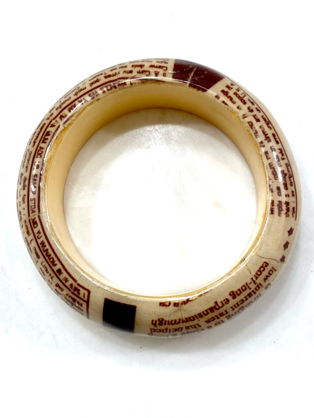 Vintage Cream Resin Bangle with Brown Newspaper Print Detailing - Picture 3 of 5